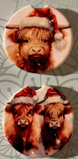 Highland Cow Santa Hat Car Coaster