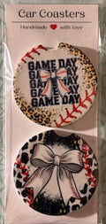 Game Day Baseball Bow Car Coaster