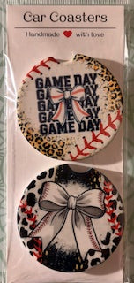 Game Day Baseball Bow Car Coaster