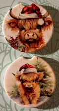 Highland Calf Santa Hat Car Coaster