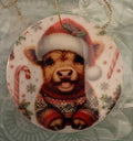 Candy Cane Highland Cow Ornament