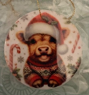 Candy Cane Highland Cow Ornament